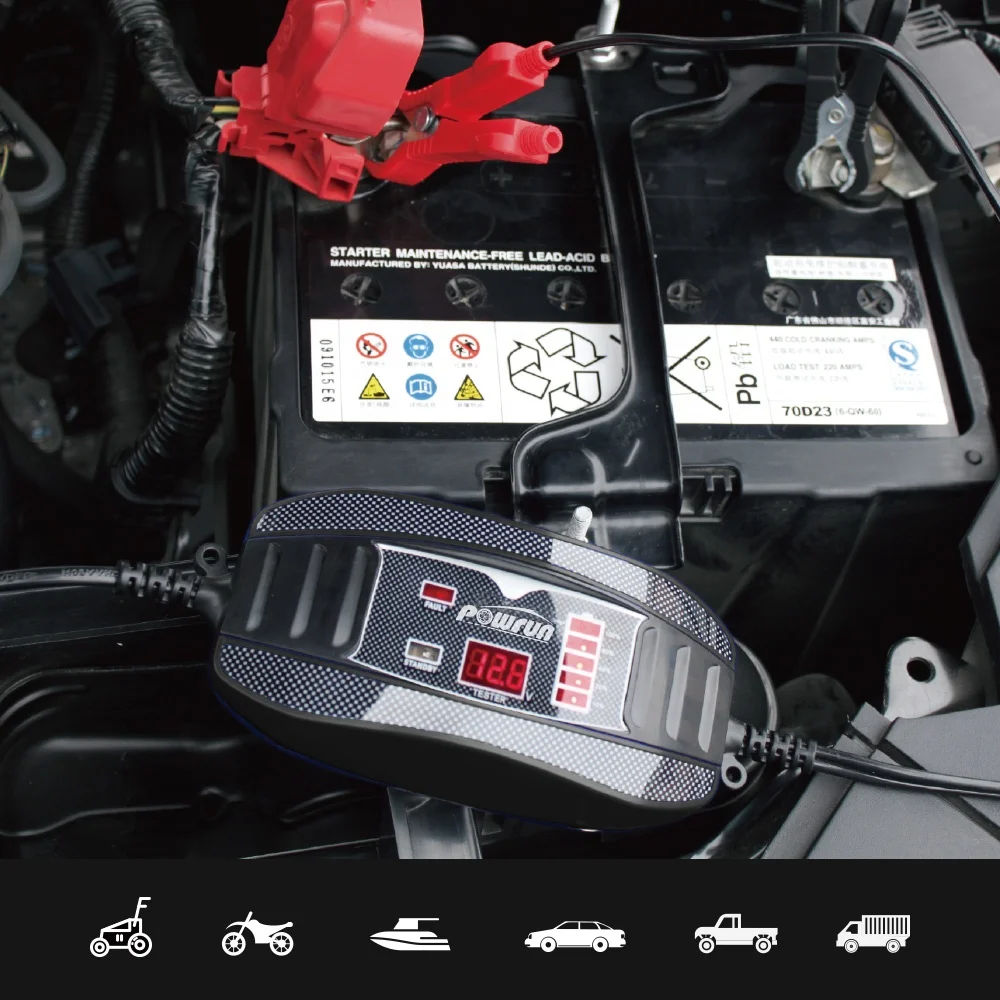 
ETL 110V Smart Battery Maintainer High Power 12V 4A Automatic Electric Power Car Battery Charger with Voltage Tester 