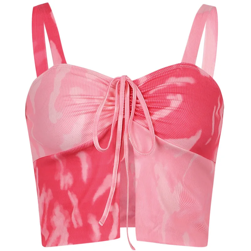 2021 hot Amazon fashion new sexy open-back openwork band love personality print Navel Sexy tie-dye stitching band sling forwomen