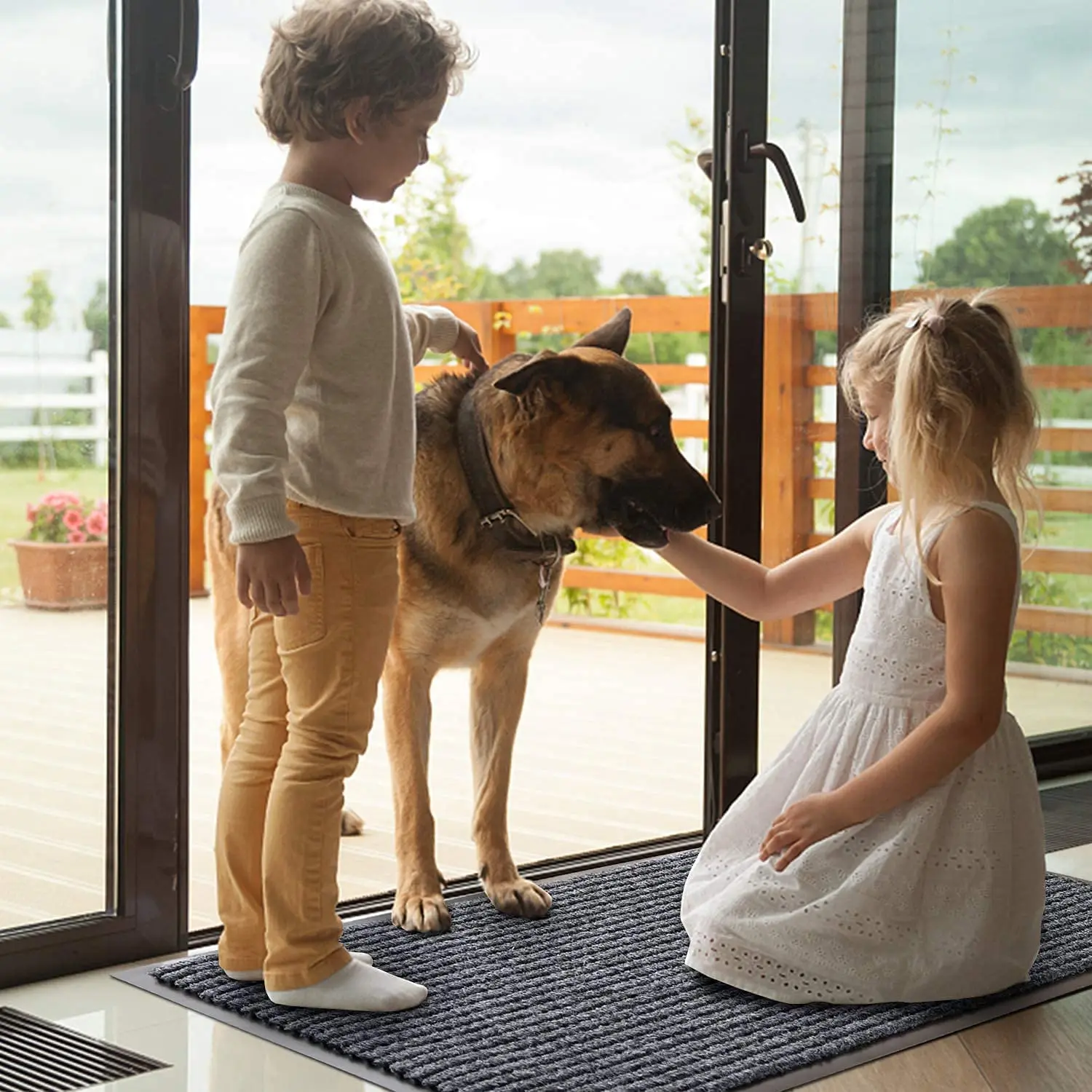 Non slip entrance doormat custom polyester stripe floor carpet ribbed outdoor door mat
