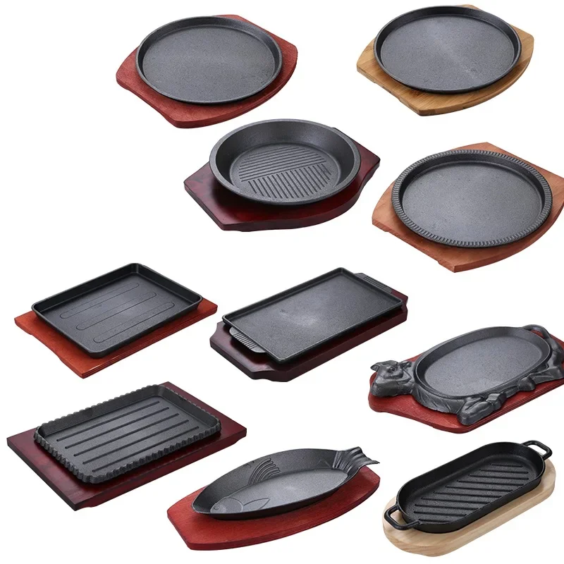 Top Selling sizzling hot plate fajita cast iron skillet set sizzling plate with wooden base
