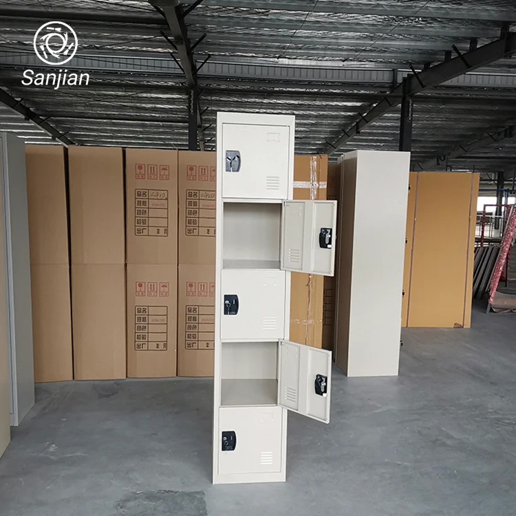 Sanjian 5 door White Color with Airvent Steel Material Single Vertical Standing Waterproof Storage Wardrobe Locker