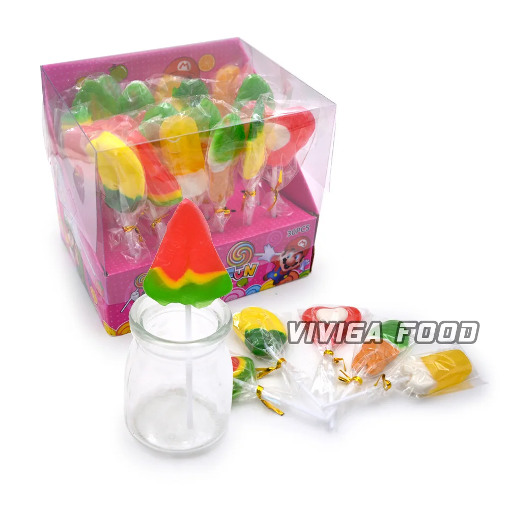 halal watermelon shaped assorted fruit hard candy colored customized lollipop sticks