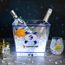 Promotional square shape logo color customized clear rechargeable 10L beer vodka LED  ice bucket Bar Wine Bottle cooler