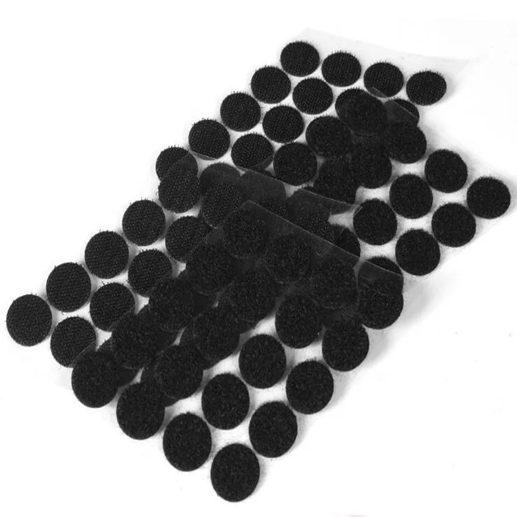 10 15 20 mm Customized size Self-Adhesive Strong Sticky Die Cut Colored  Back Glue Hook And Loop Round Dots/ Circles/ Tape