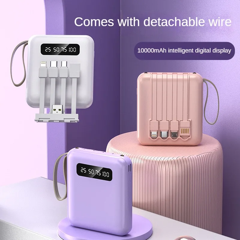 electronics cable power bank 4 interfaces LED Display mini power bank fast charging 10000mah power bank with light ning cable