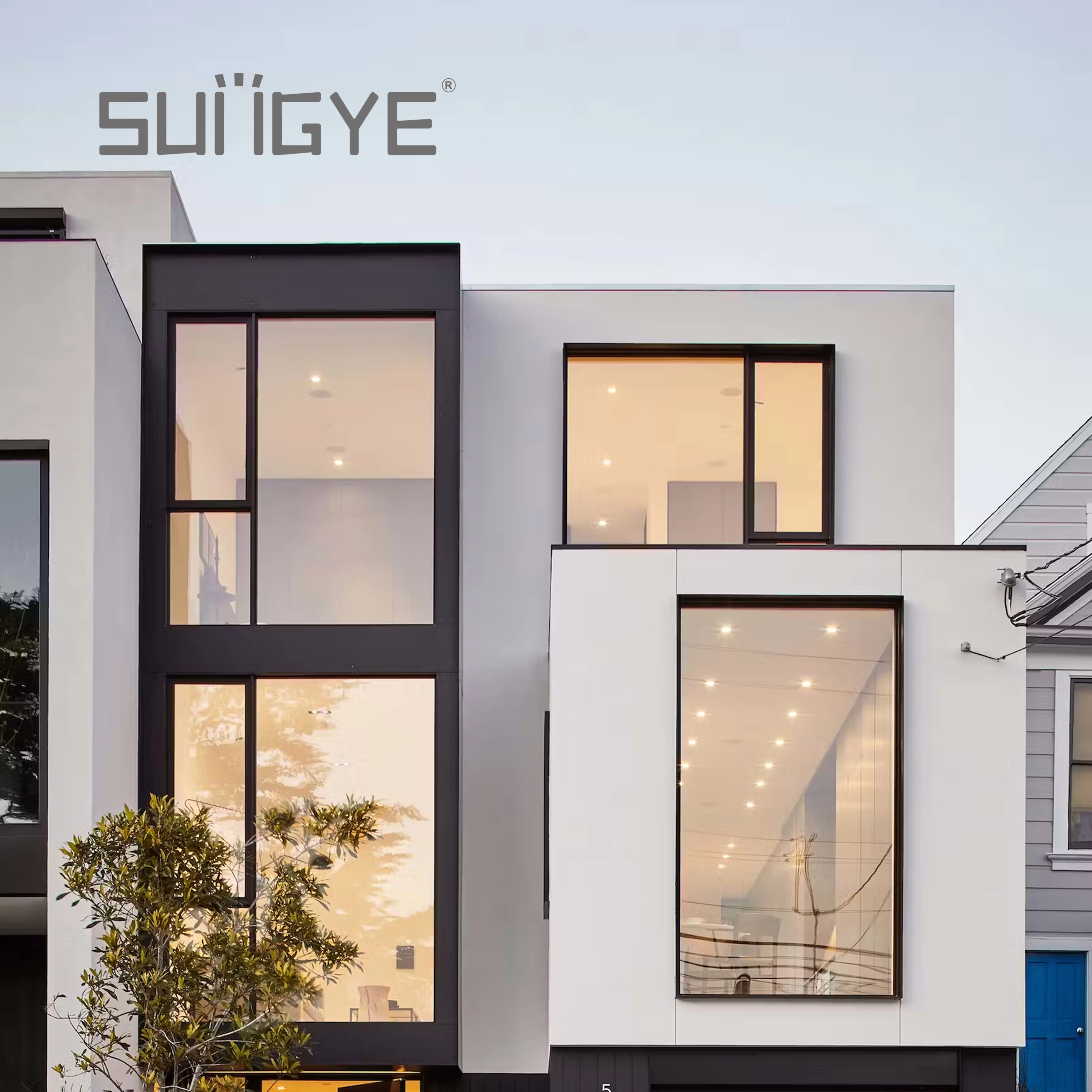 SUNGYE Australian House Custom Fixed Corner Windows Black Large Double Glass Picture Windows