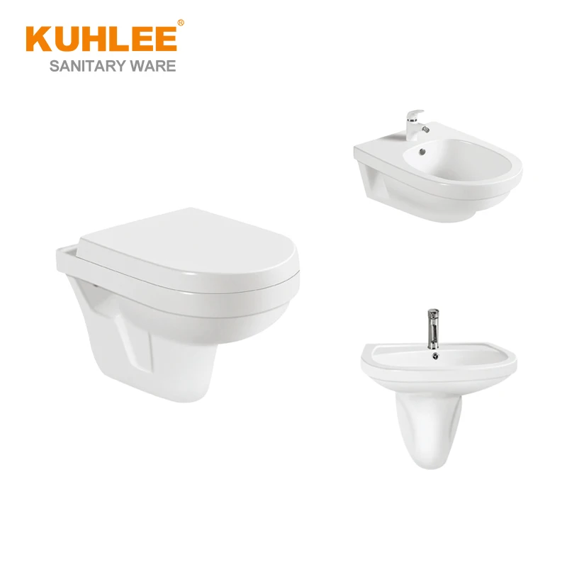 Three Piece Bathroom WC Sets Wall Hung Ceramic Toilet With Bidet And Basin Sanitary Ware Suites