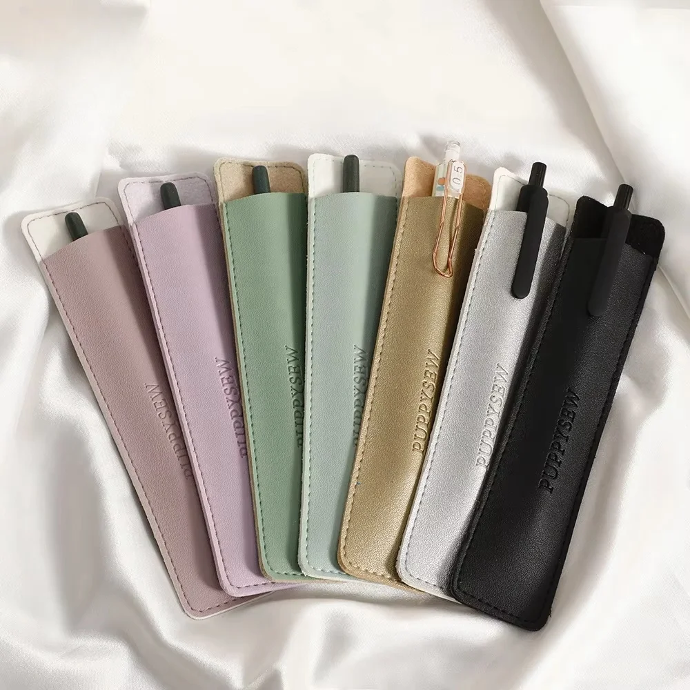 PU Leather Pen Protection Cover Holder Soft Eyebrow Pencil Case Pen Pouch Bag Stationery Office School Supplies Gift With Logo