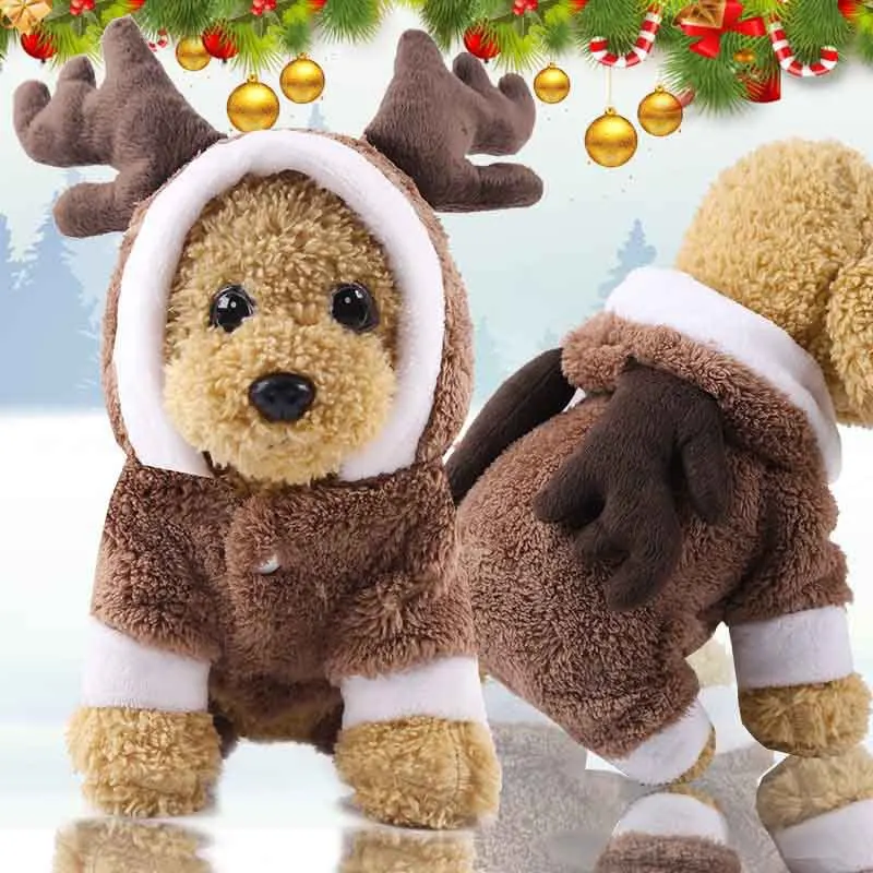Hot sale Christmas Clothes Warm Pet Dog Cat Clothes Puppy Santa Red Scarf Hat Deer Head Cute Cat Dog Coat