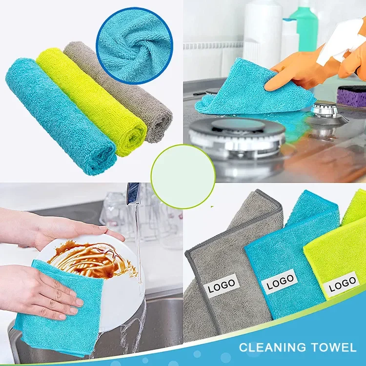 Custom print logo car wash towel kitchen microfiber window glasses cleaning cloth rag microfiber cleaning cloth towel
