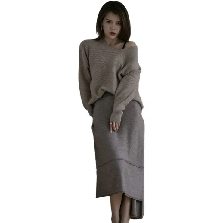 New Design 100%Cashmere Thicken Casual Irregular Hem Long Cashmere Skirt For Women For Wholesales