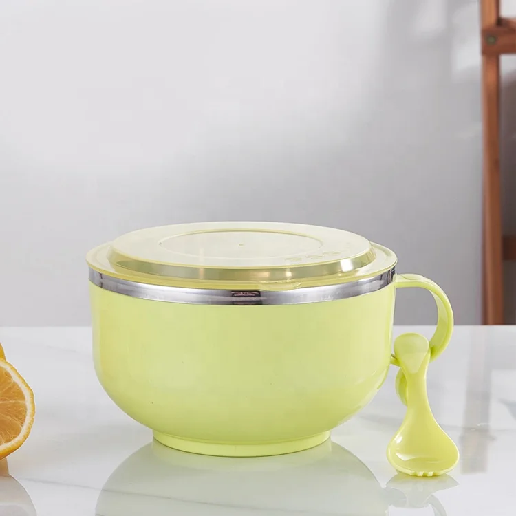 
Noodle Bowl With Lid Handle Stainless Steel Plastic Leak-Proof Food Container Bowl 