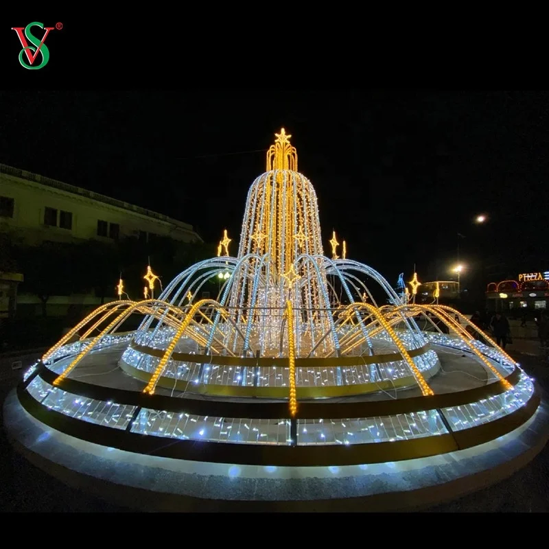 Merry Christmas Custom Giant Fountain LED Animated Motif Lights Decoration Christmas Fountain 3d Street Rope Light Motif