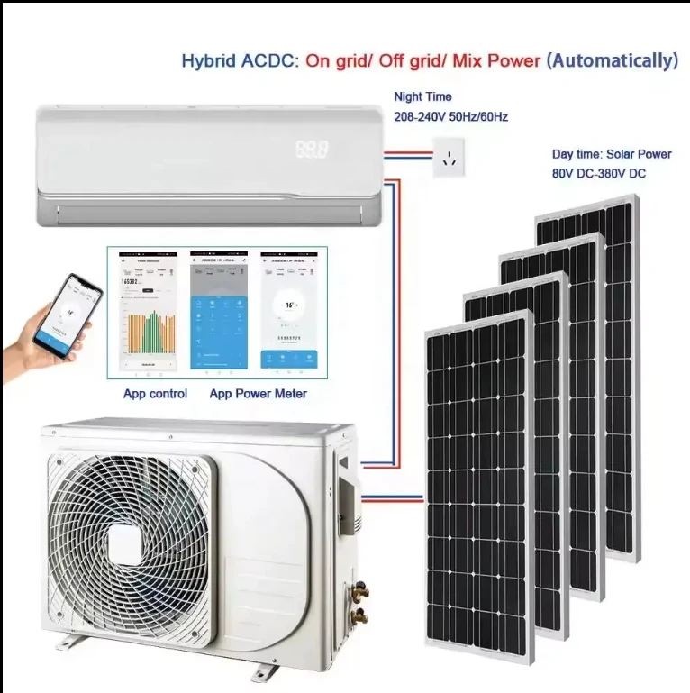 220 v 50 HZ 60 HZ On Grid AcDc Solar Hybrid Air Conditioning System 12000BTU 18000BTU 24000BTU Mini Split Balcony Roof Mounted