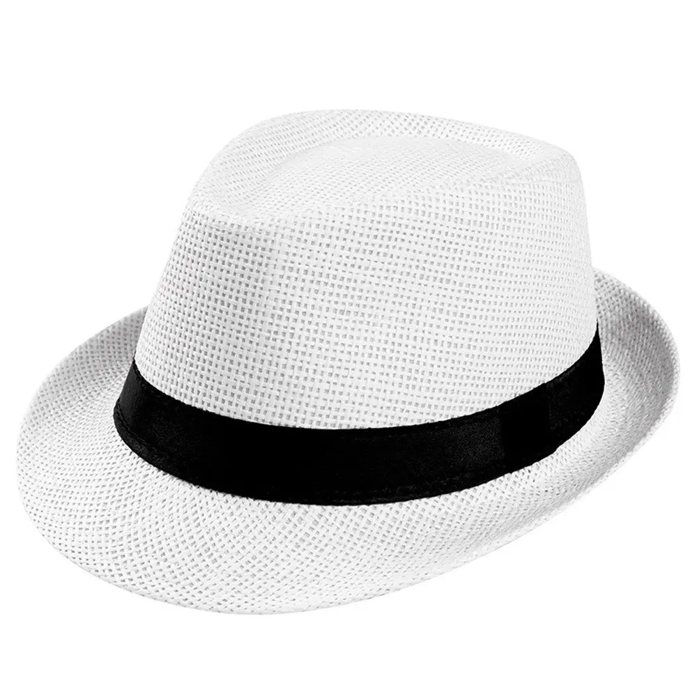 
Unisex Straw Sunhat Beach Hat Cuban Trilby for Women Men 