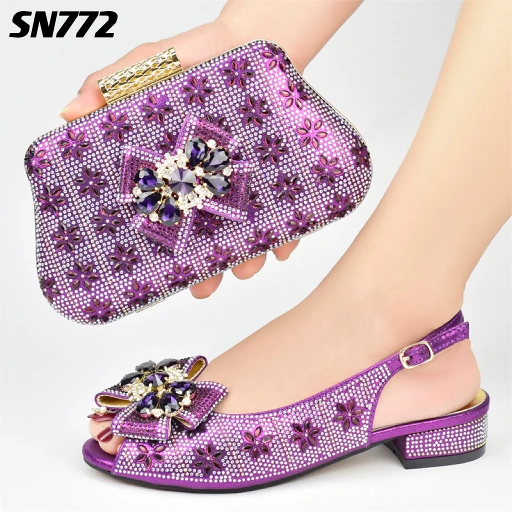New fashion green sequin italian shoes match bag 2022 PU leather ladies shoes for evening party