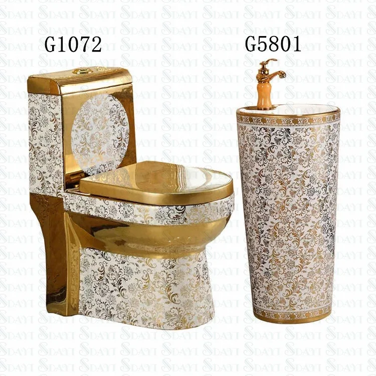 SDAYI sanitaryware bathroom design gold toilet set ceramic washdown golden color wc bowl basin
