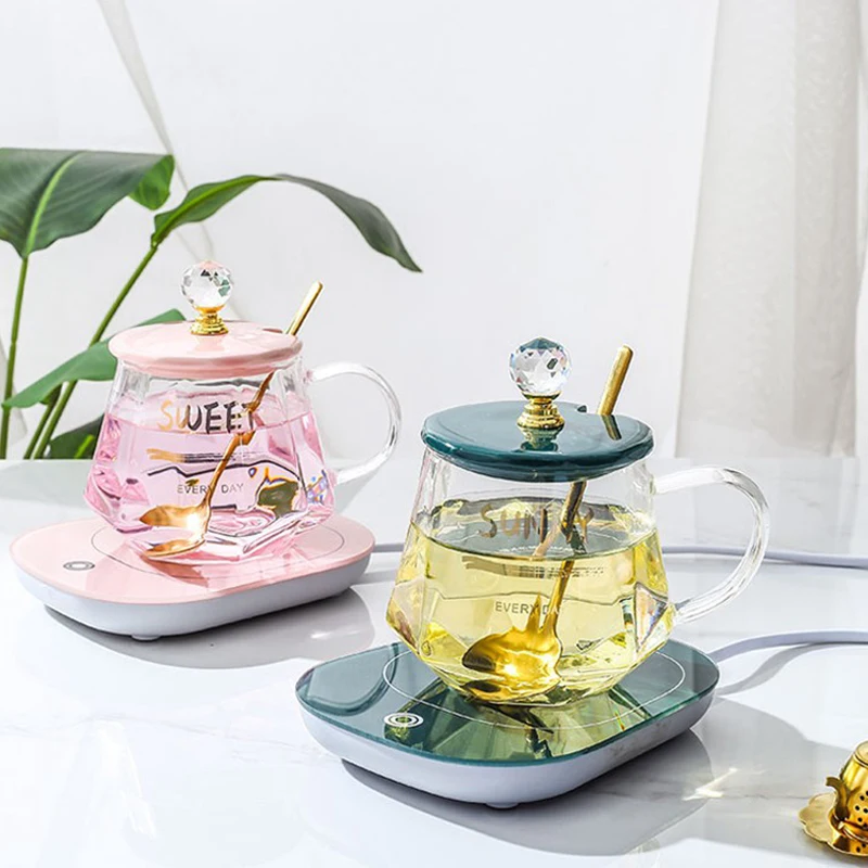 New Auto constant temperature intelligent heating glass mug Smart Constant Temperature 55 Degree Coffee Mug For Home Office