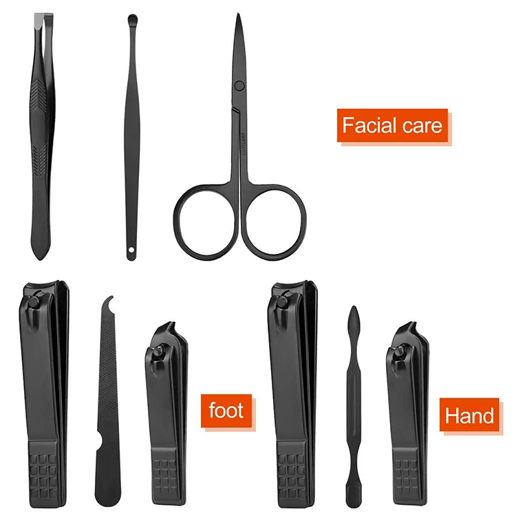 Black 7pcs Stylish Manicure Pedicure Kit Nail Art Personal Care Tool Stainless Steel Nail Clipper Set