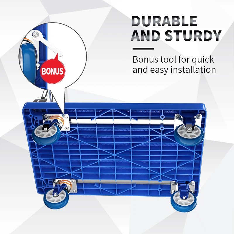 Four Wheels Portable Carry Plastic Shopping Foldable Heavy Duty Hand Truck/Cart Platform Trolley for Warehouse