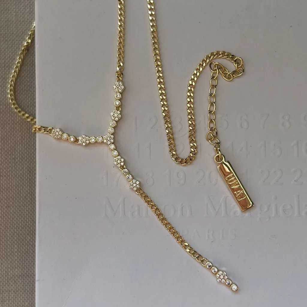 Fashion Stainless Steel Gold Plated Diamond Crystal Flower Pearl Chains Pendant Charm Choker Lariat Necklaces Jewelry Women Girl
