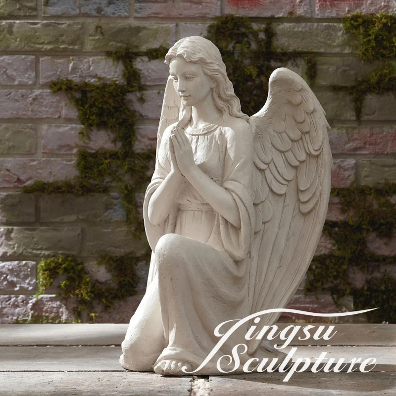 Hand carved customized marble angel cemetery statues with a garland for outdoor decoration