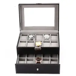 Two Layers Design wrist watch box, Luxury Black watch storage box, luxury watch box leather