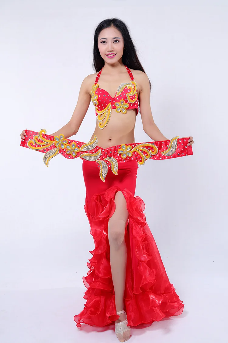 New Bicolor Hot red collocation Golden color dance stage performance costumes