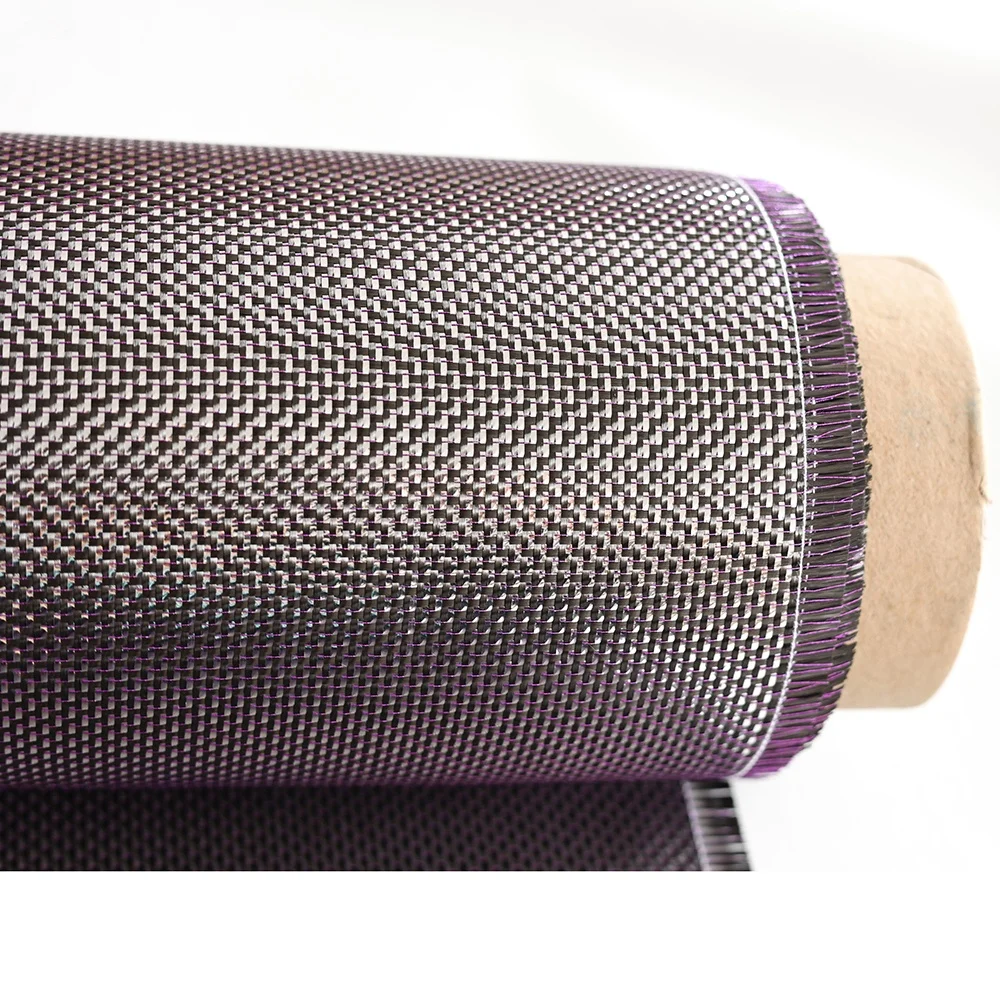 Silver metallic carbon fiber fabric Purple thread Carbon cloth