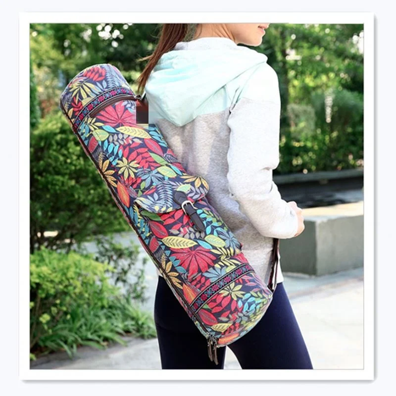Eco friendly logo printed yoga mat tote bag with pockets