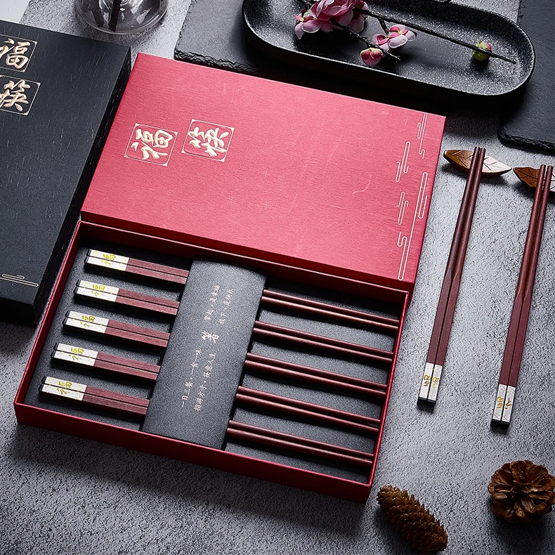 Chopsticks Gift Set 24cm Twin Red Sandalwood Chicken Wings Chopsticks Box
