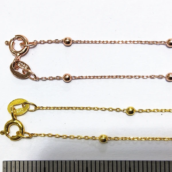 Fashion Jewelry Necklace Chain 925 Sterling Silver 18K Gold Plated Bead Gold Cross Chain