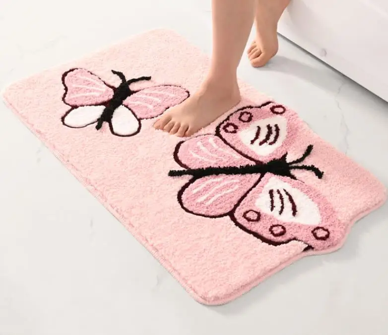 Butterfly flocking mat Absorbent non-slip mat for bathroom door wear-resistant household cooling insulation door mat