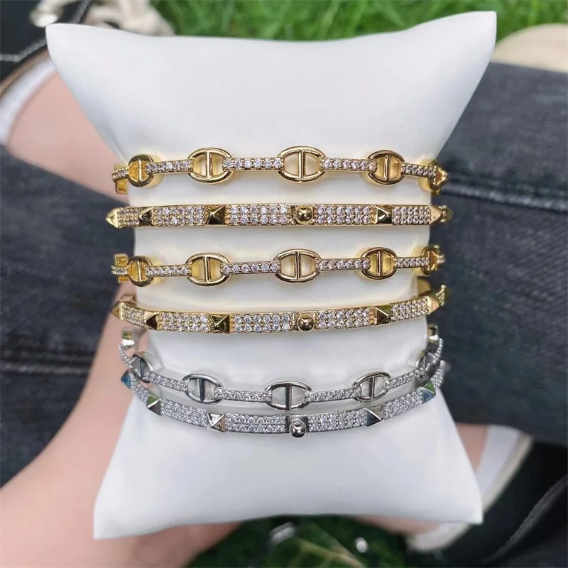 New Design Copper White Zircon Bracelets & Bangles For Women Luxury Gold Plated India Bangles Party Jewelry Gift