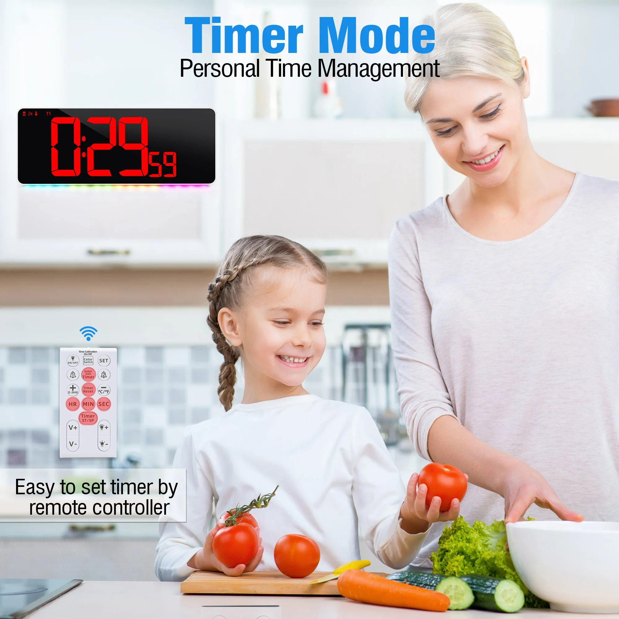 Mobile Phone Bluetooth Connection One-Key Time Synchronization RGB  LED Wall Clock Color Changing Alarm Clock with Sunrise