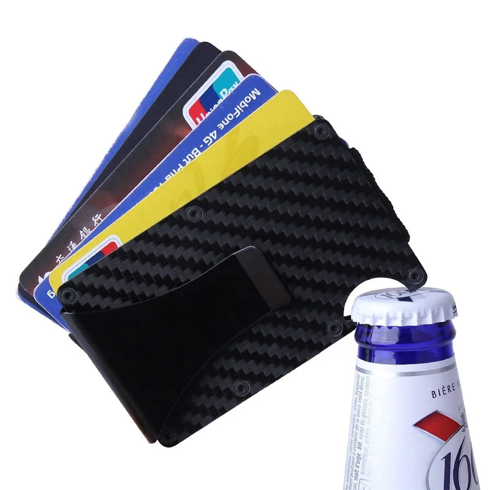 
 2021 новый минималистский RFID Блокировка углеродного волокна зажим для денег кошелек с открывалкой для бутылок металлический держатель для кредитных карт ID   (62495176897)