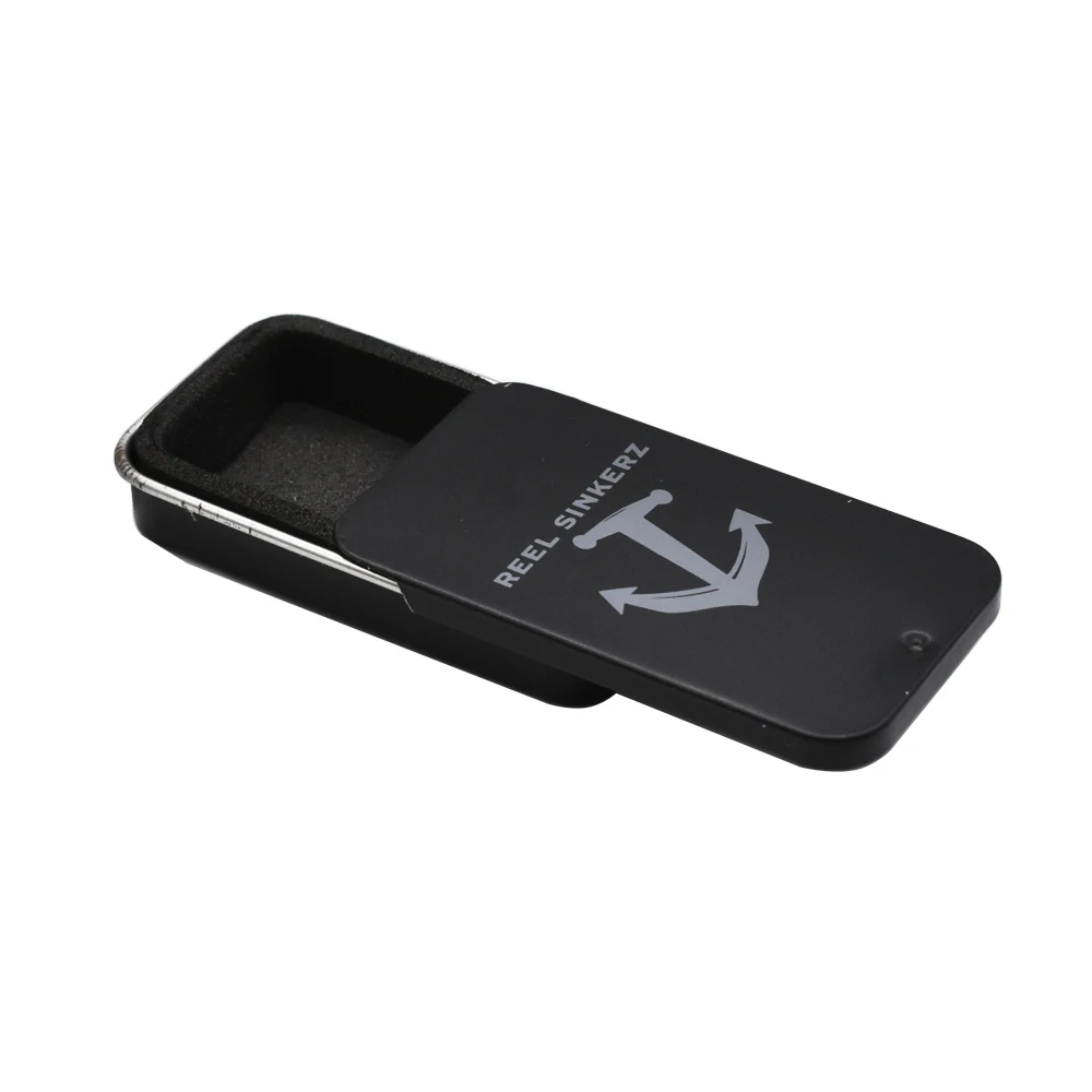 Mini Custom Logo Print Black Fishing Hooks Packaging Tool Tin Slide Box