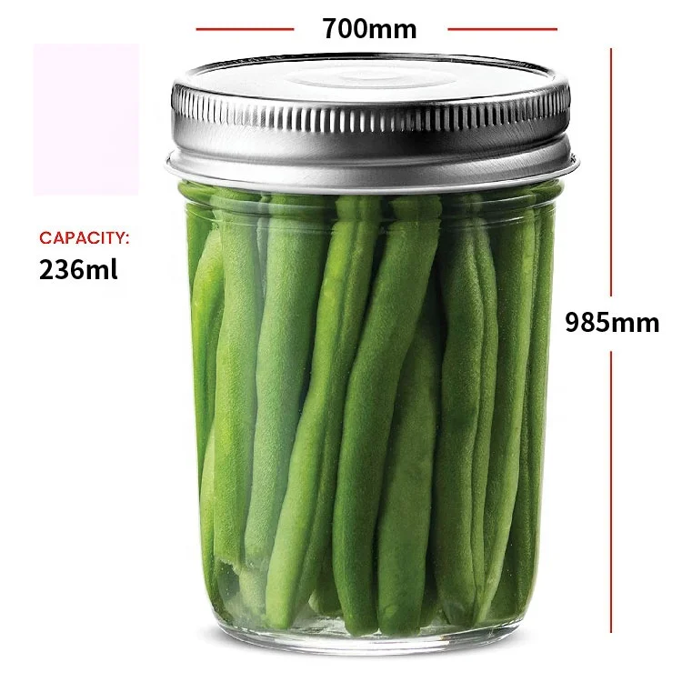 Custom empty clear 8oz wide mouth glass mason jars short in bulk for caviar Baby Food jam with metal lid