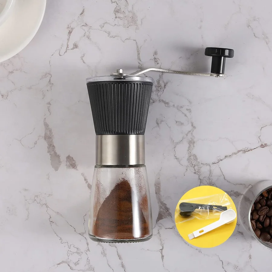 Adjustable Manual Coffee Beans Grinder Glass Grinding Tool With Cleaning Brush