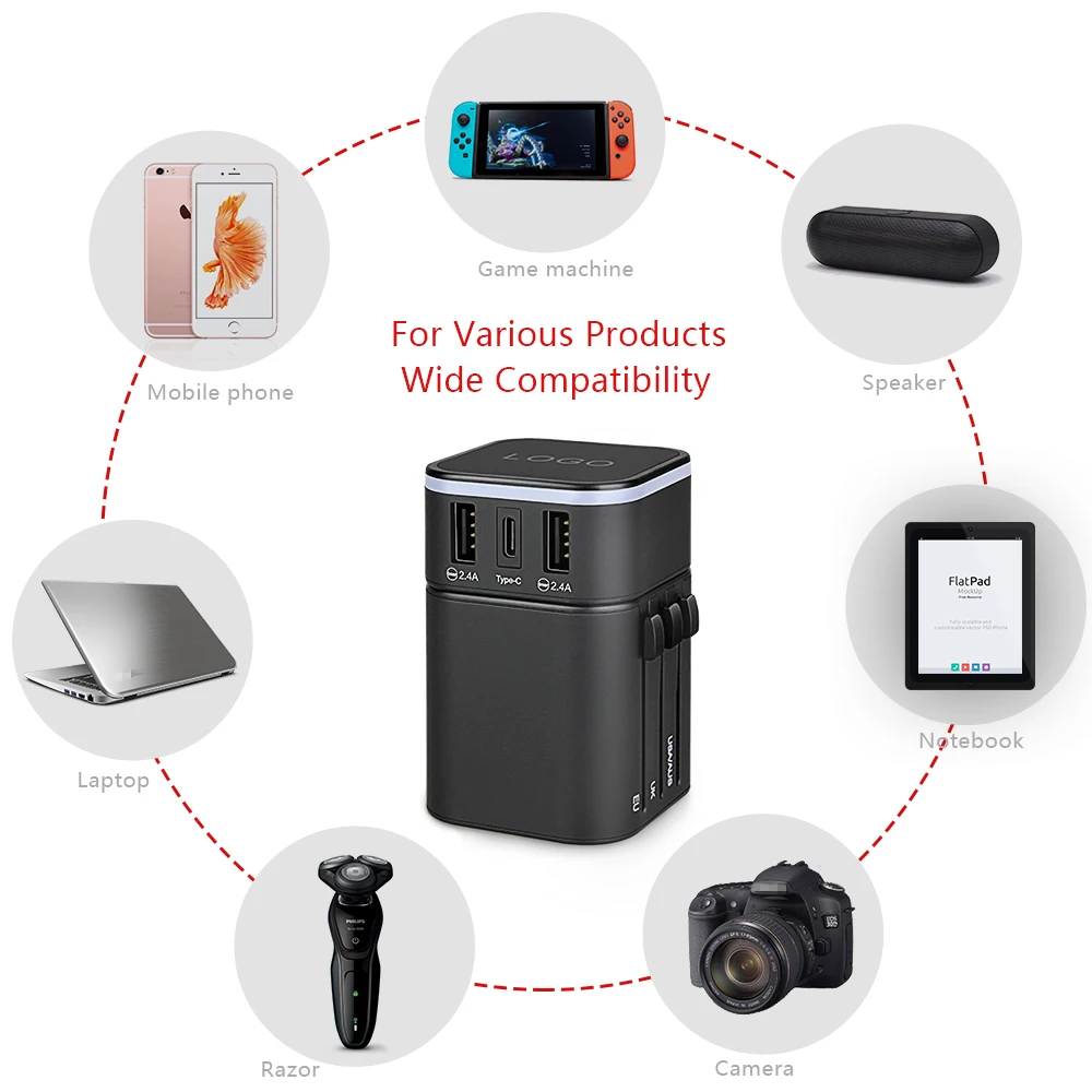 Gift item with customized logo multifunctional plug converter usb wall socket travel adaptor