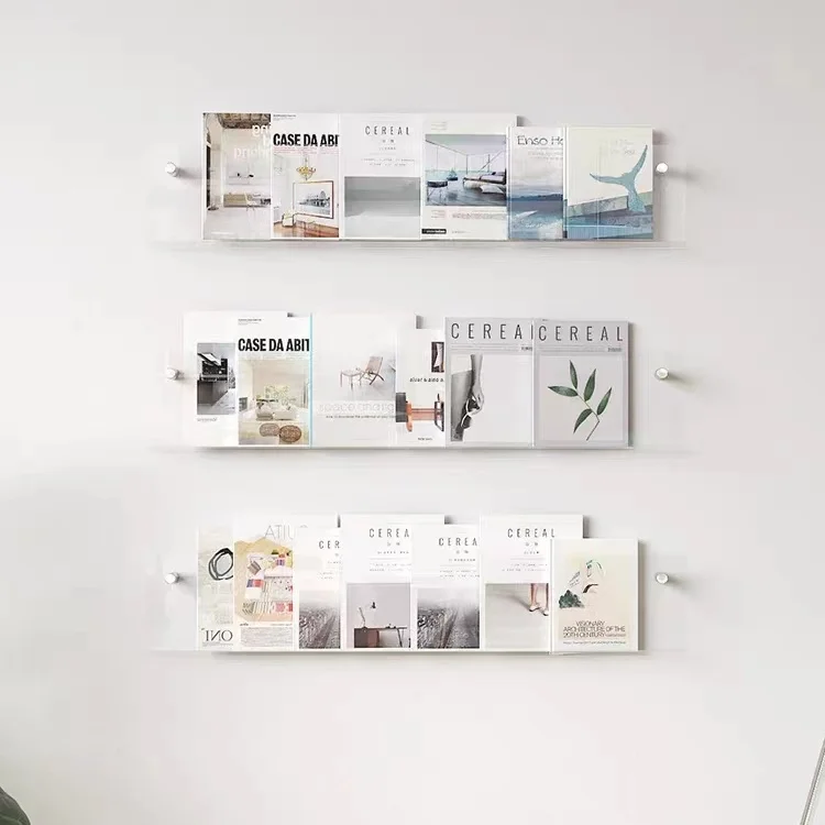 Factory Wholesale Acrylic Wall Mounted Rack Metal Nail Household Storage Easy Instal Hanging Acrylic Bookshelves