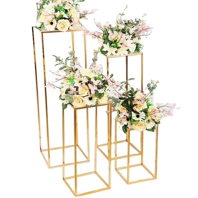 Wedding Flower Stand Rectangle Gold Metal Flower Stand for Wedding Party Table Centerpiece Wedding Flower Stand