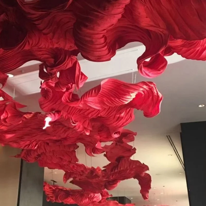 Custom Project Hotel Indoor Decoration Art Large Ornaments Cloth Sculpture Pendant Chandelier Light
