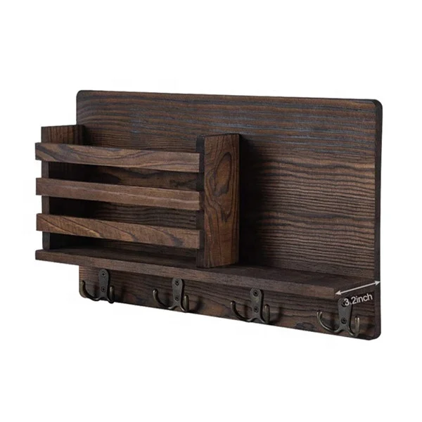 Paulownia Wood Key Holder for Wall Mail Holder for Wall Shelf Organizer, Magazine Holder Home Entryway Decor