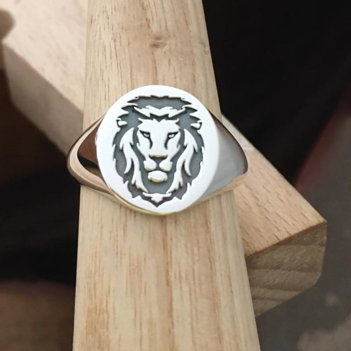 Custom Signet Ring Men Silver 925 Lion Head Ring Silver Plated 14K Gold Signet Ring For Gift