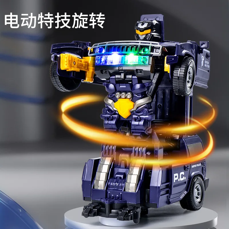 Electric light music deformation police car universal dancing robot automatic deformation car toy