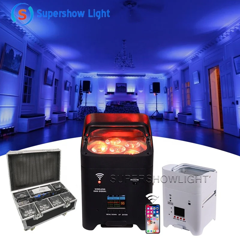 Hot Sale Rechargeable 6x18w 6 in 1 RGBW UV Led Uplights Stage Par Party Battery Operated Wireless Par Led Wedding Dj Uplights