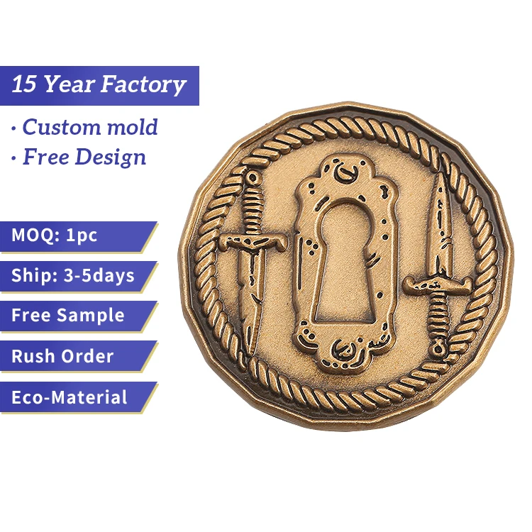 Custom Bulk 50 mm Blank Metal Pirate Fantasy Challenge Gold Coin Sale Buy Hobby Old Coin Collection Collecting Album Products