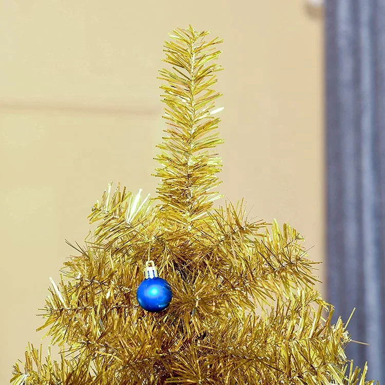 Wholesale high quality 6ft pet tinsel artificial christmas tree gold