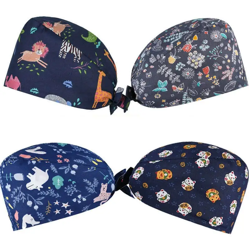 Niaahinn Manufacture New Product Pure Cotton Hat Custom Tooth Print Scrub Cap Dental Nurse Hats Soft Adjustable Hospital Dentist